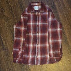 JACHS Girlfriend Red and White Plaid Button Down Shirt Size Large